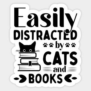 Easily Distracted Cats And Books Sticker